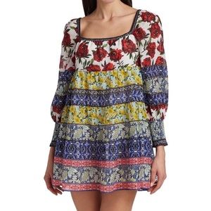 Alice + Olivia NWT Rowan Floral Patchwork Puff Sleeve Tunic Dress